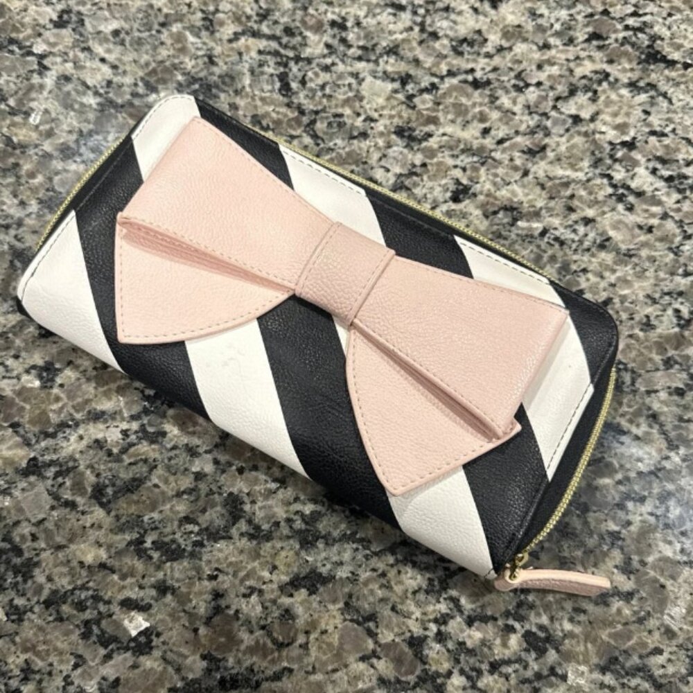 Betsey Johnson Wallet Pink bow black and white stripe
